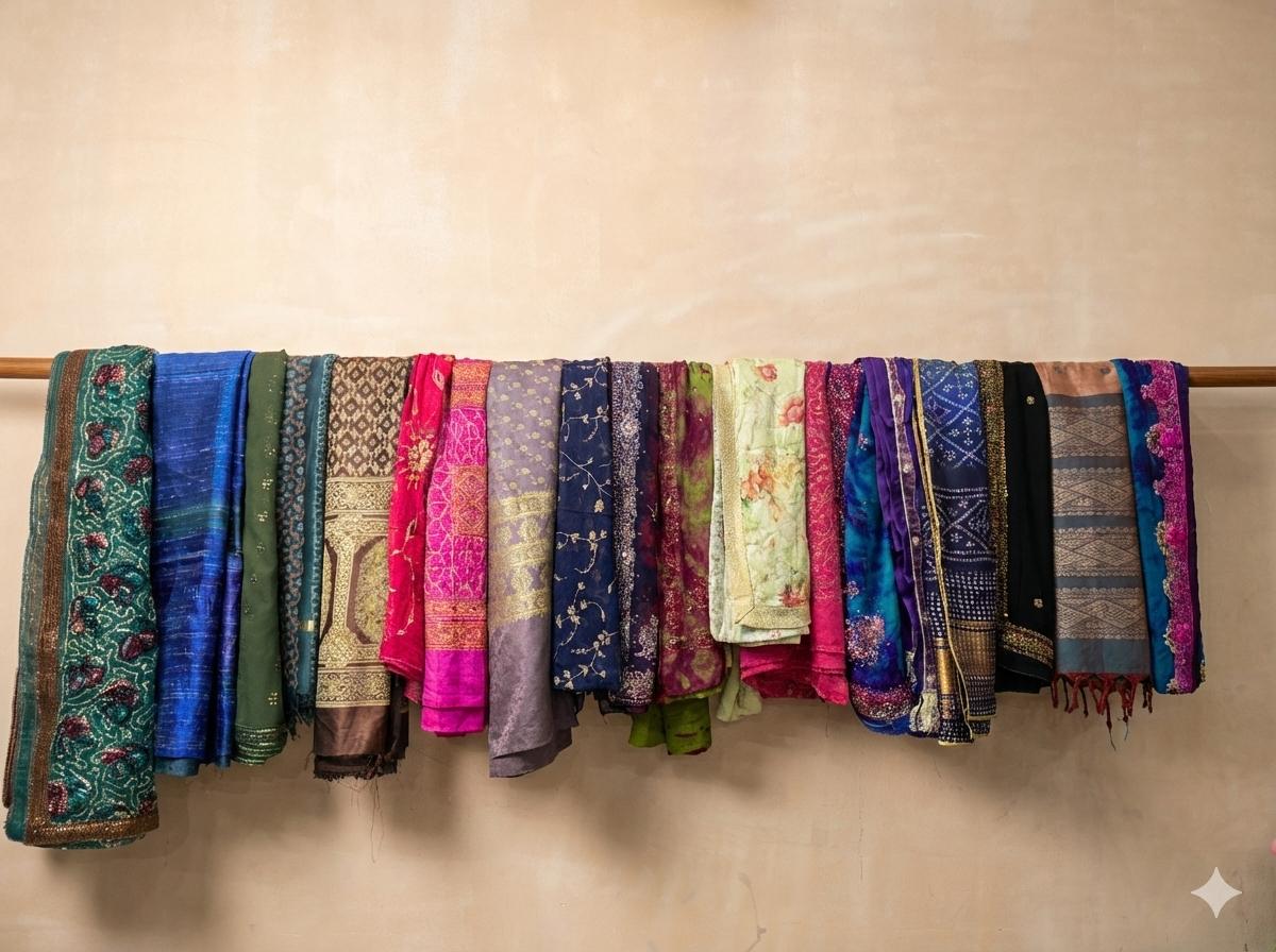 Sustainable Bulk Sarees Fabric - Sanskriti Vintage Assorted Recycled Art Silk Sarees for Crafts and Projects