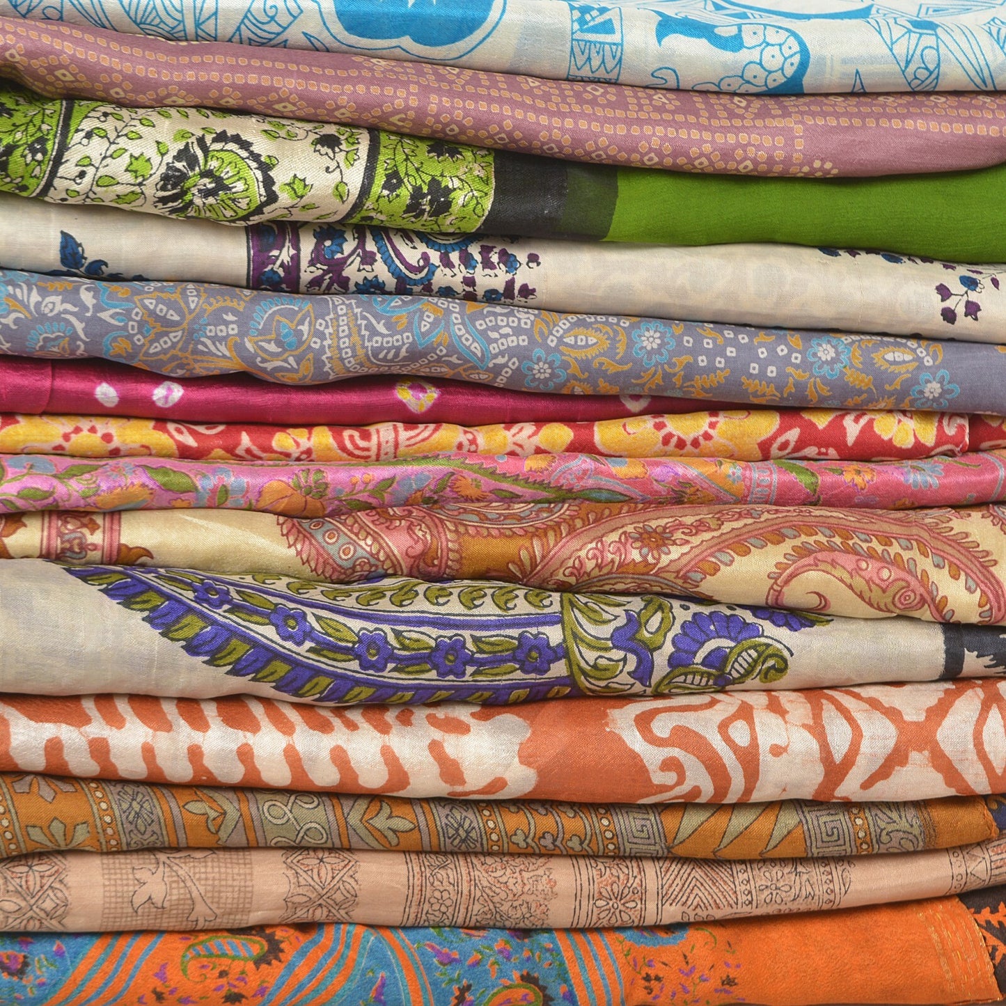 Sanskriti Vintage Printed Pure Silk Used Sarees Lot Old Sari Fabrics By Kilo