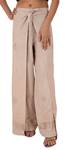 Sanskriti Rayon Embroidered Aladdin Pant, One Size, Cream_