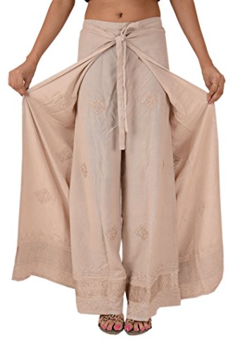 Sanskriti Rayon Embroidered Aladdin Pant, One Size, Cream_