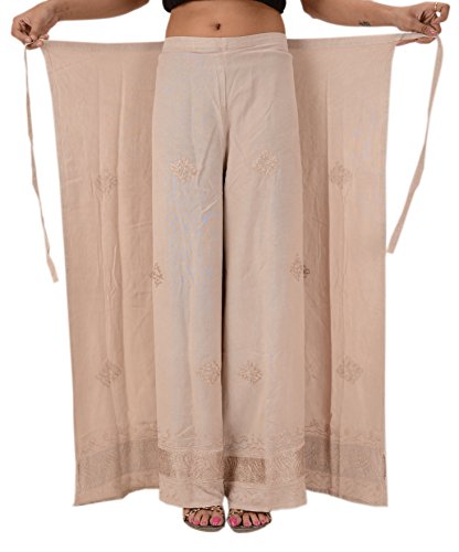 Sanskriti Rayon Broderet Aladdin Pant, One Size, Creme_