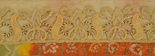 Sanskriti Vintage Saree Border Hand Embroidered Bandhani Trims Lace 4"W +1 Yard