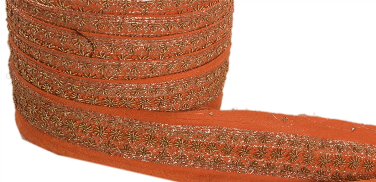 Sanskriti Vintage Saree Border Hand Embroidered Craft Trims Lace 1.5"W +1 Yard