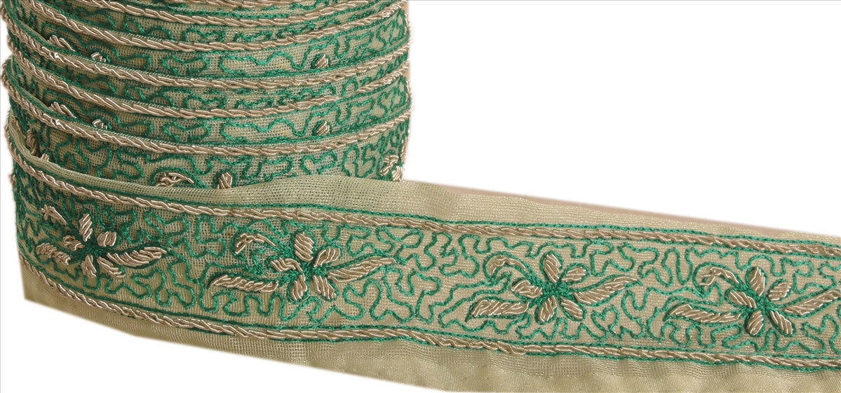 Sanskriti Vintage Saree Border Hand Embroidered Craft Trims Lace 1.5"W +1 Yard