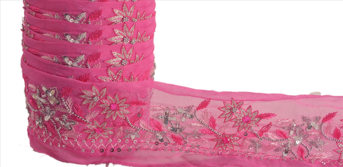 Sanskriti Vintage Saree Border Hand Beaded Indian Craft Trims Lace 2.5"W +1 Yard