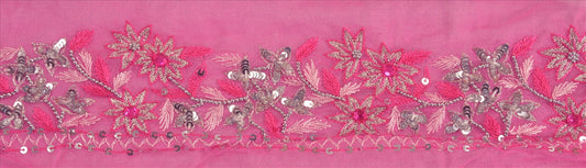 Sanskriti Vintage Saree Border Hand Beaded Indian Craft Trims Lace 2.5"W +1 Yard