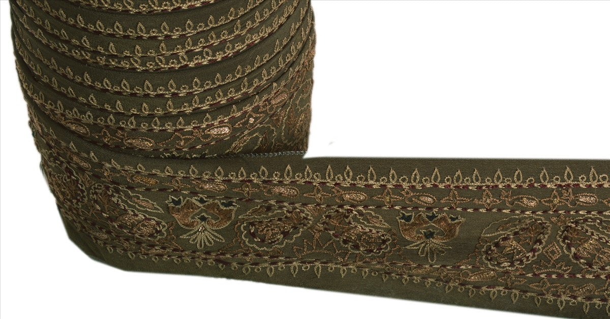 Sanskriti Vintage Antique Vintage Saree Border Hand Embroidered Craft Trims Lace 2.5"W +1 Yard