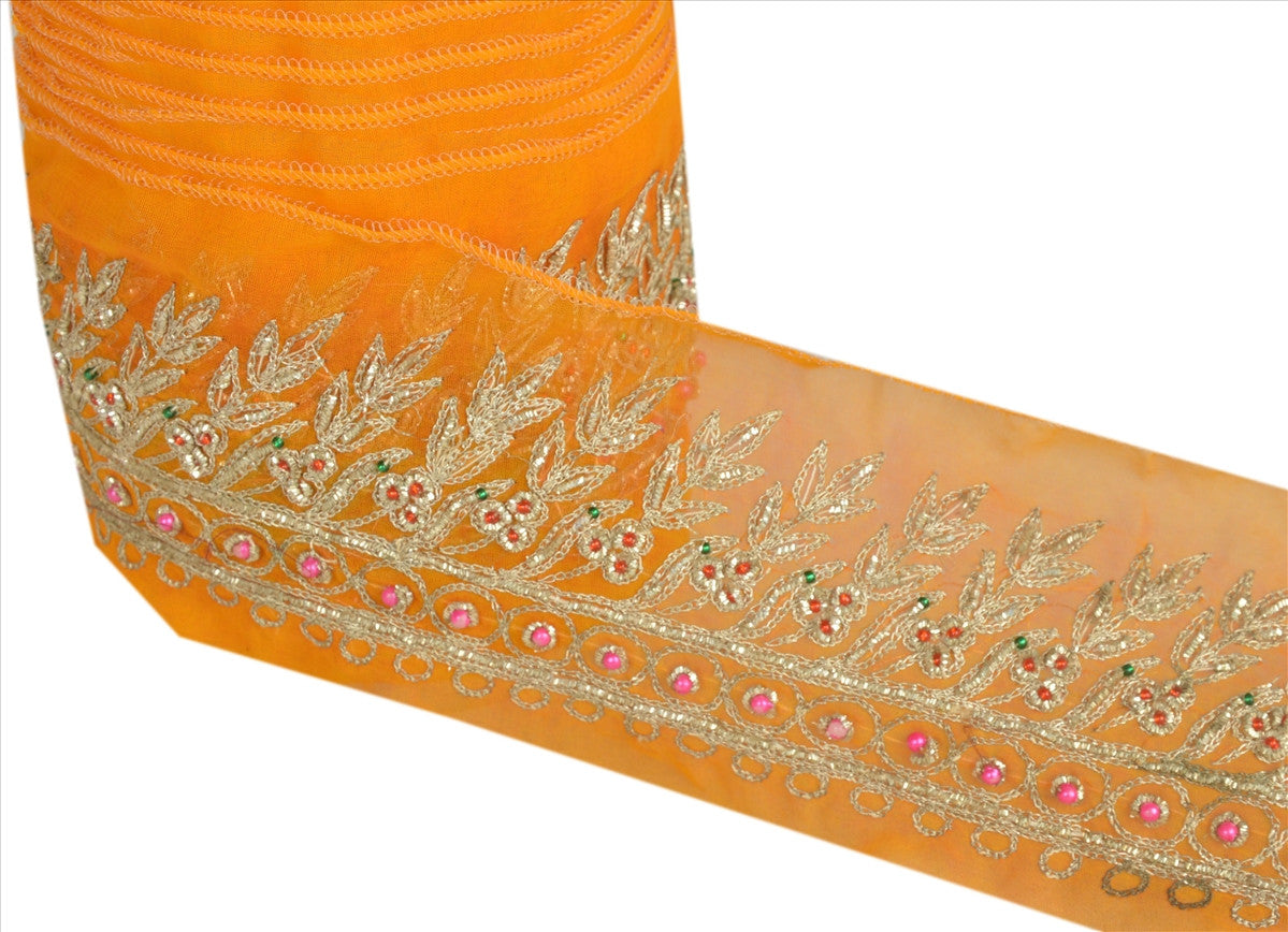 Sanskriti Vintage Saree Border Hand Beaded Indian Craft Trims Lace 2.5"W +1 Yard