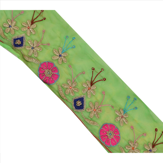 Sanskriti Vintage Sari Border Hand Beaded 1 Yd Indian Trim Sewing Green Lace