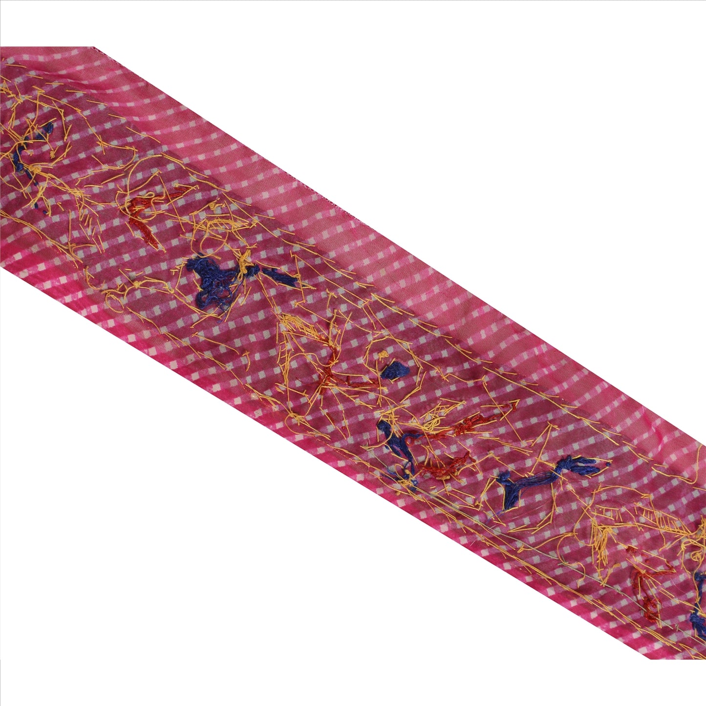 Sanskriti Vintage Sari Border Hand Beaded Leheria 1 Yd Trim Sewing Pink Lace