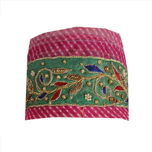 Sanskriti Vintage Sari Border Hand Beaded Leheria 1 Yd Trim Sewing Pink Lace