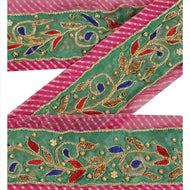Sanskriti Vintage Sari Border Hand Beaded Leheria 2 YD Trim Sewing Pink Lace