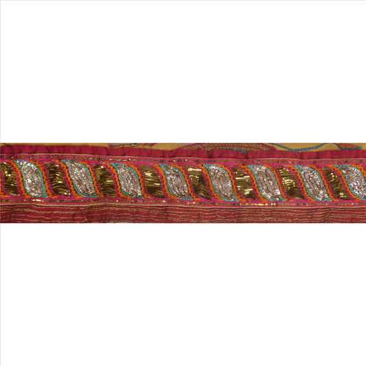 Sanskriti Vintage Sari Border Hand Embroidered 1Yd Indian Trim Sewing Cream Lace