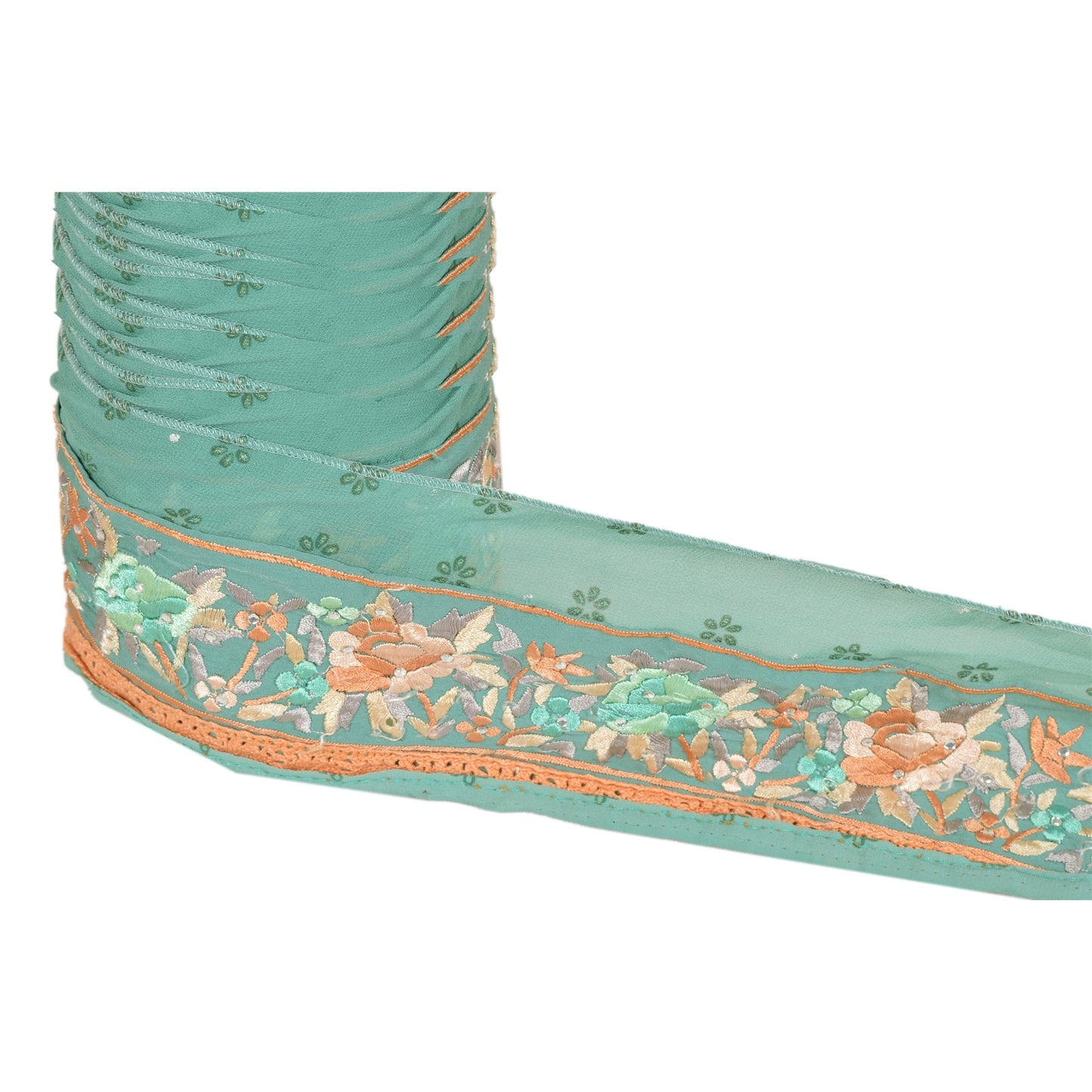 Sanskriti Vintage Sari Kant 1 Yd Håndlavet Grøn Kant Håndperlet Syblonde