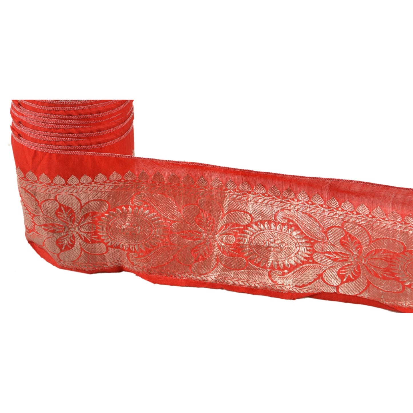 Sanskriti Vintage Sari Kant Vævet Brokade 1Yd Kant Håndværk Syning Rød 3,5" B Blonde