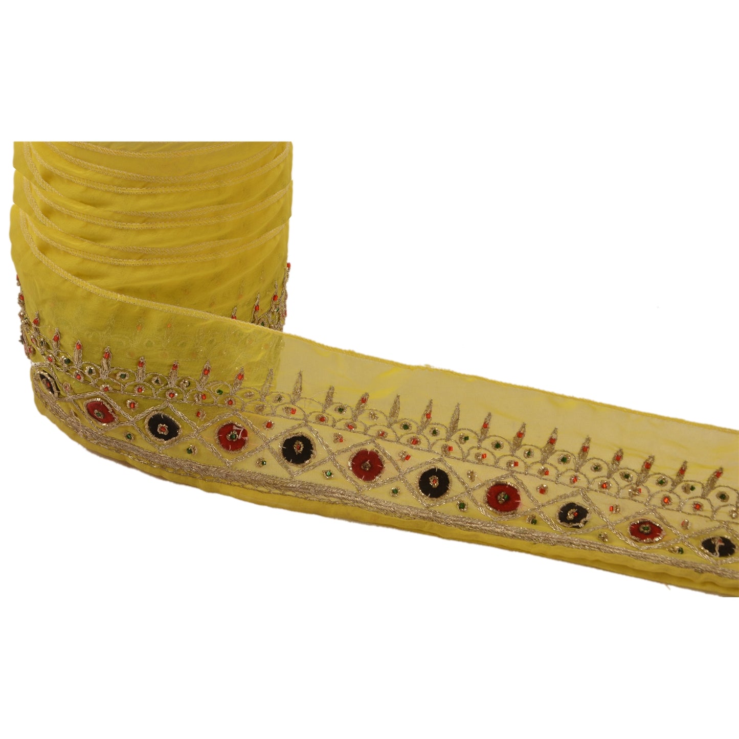 Sanskriti Vintage Green Sari Indian Border Hand Beaded 1 Yd Craft Trim Lace