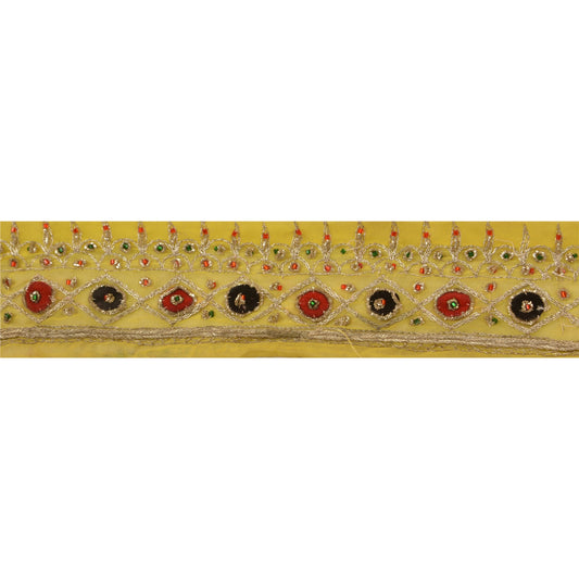 Sanskriti Vintage Green Sari Indian Border Hand Beaded 1 Yd Craft Trim Lace