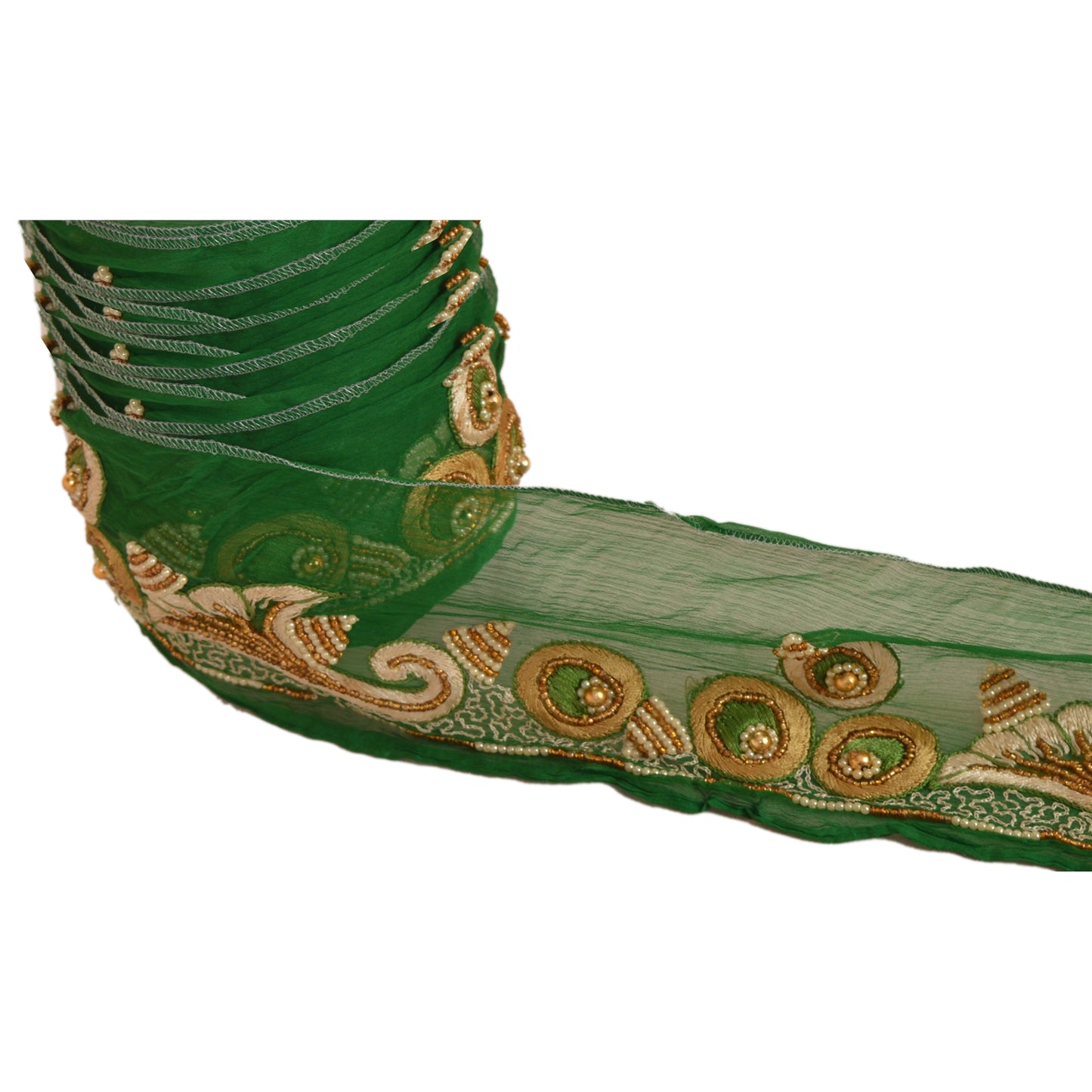 Sanskriti Vintage Sari Border 1 Yd Craft Green Trim Hand Beaded Sewing Lace
