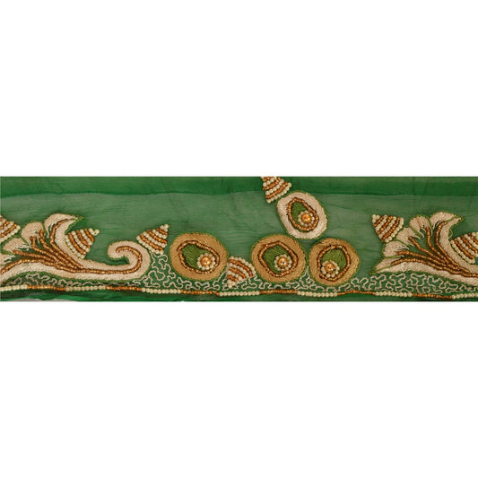 Sanskriti Vintage Sari Border 1 Yd Craft Green Trim Hand Beaded Sewing Lace