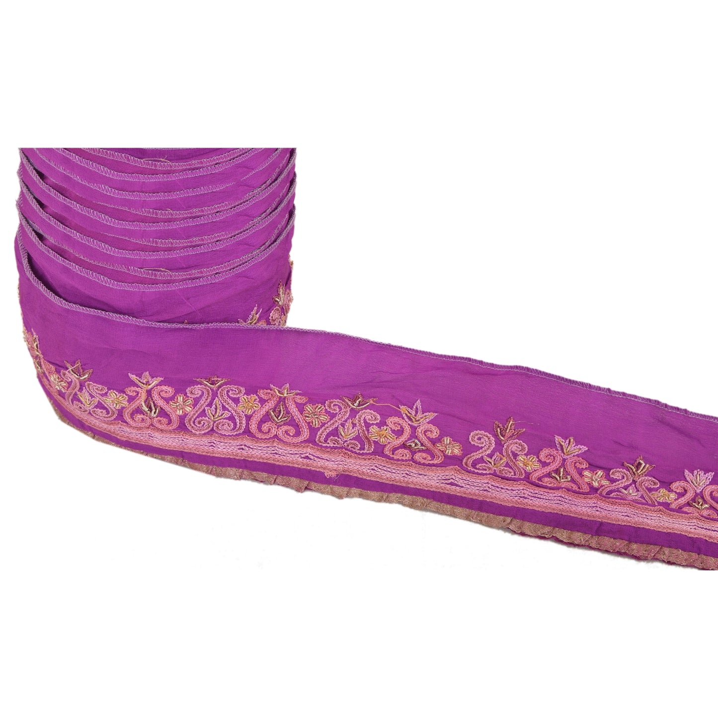 Sanskriti Vintage Sari Border Hand Embroidered 1 Yd Trim Sewing Purple Craft Lace
