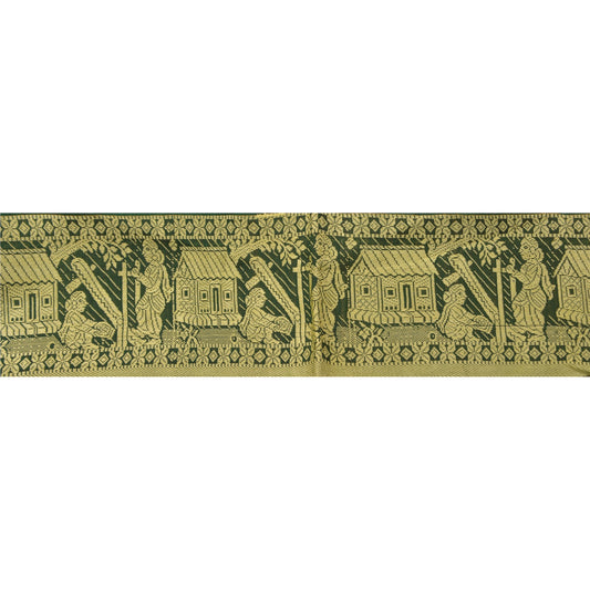 Sanskriti Vintage Sari Border 3"W Baluchari 1 Yd Craft Trim Syning Grøn Blonde