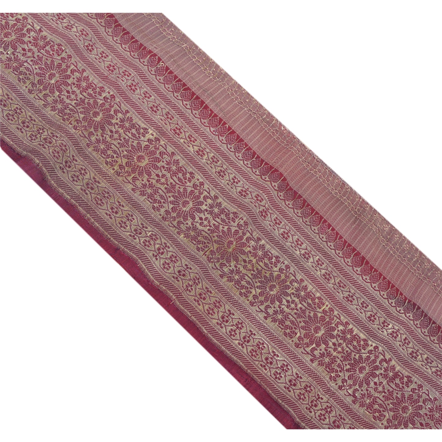 Sanskriti Vintage Sari Border Woven Brocade 1 Yd Trim Craft Sewing Dark Red Lace