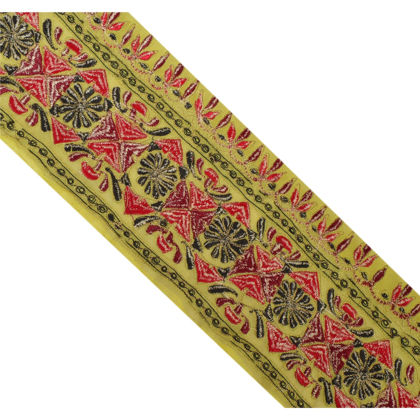 Sanskriti Vintage Sari Border Antique Hand Embroidered 1 Yd Trim Sewing Green Craft Lace