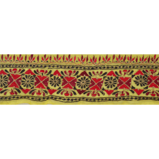 Sanskriti Vintage Sari Border Antique Hand Embroidered 1 Yd Trim Sewing Green Craft Lace
