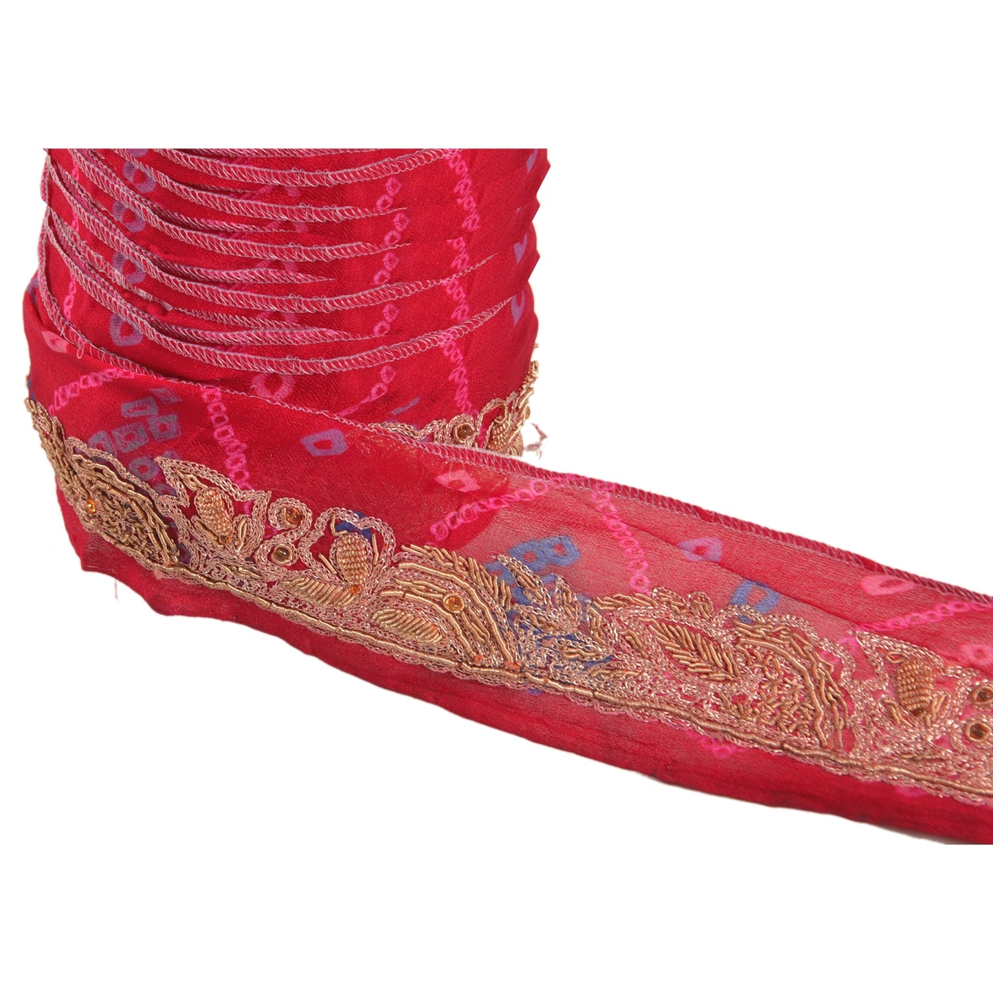 Sanskriti Vintage 1 Yd Bandhani Sari Craft Border Hand Beaded Trim Ribbon Lace