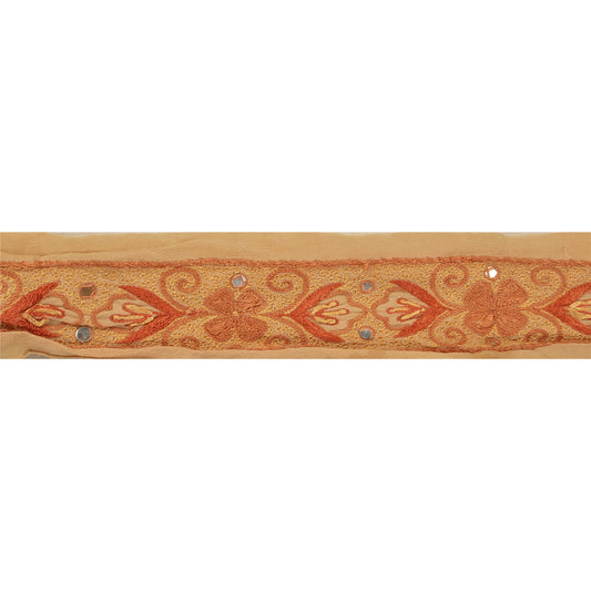 Sanskriti Vintage 1 Yd Sari Border Hand Embroidered Craft Trim Ribbon Cream Lace