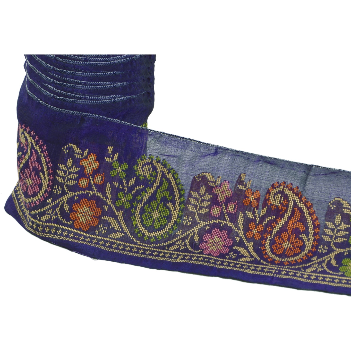Sanskriti Vintage 1 Yd Sari Border Hand Woven Trim Sewing Craft Blue Paisley Lace