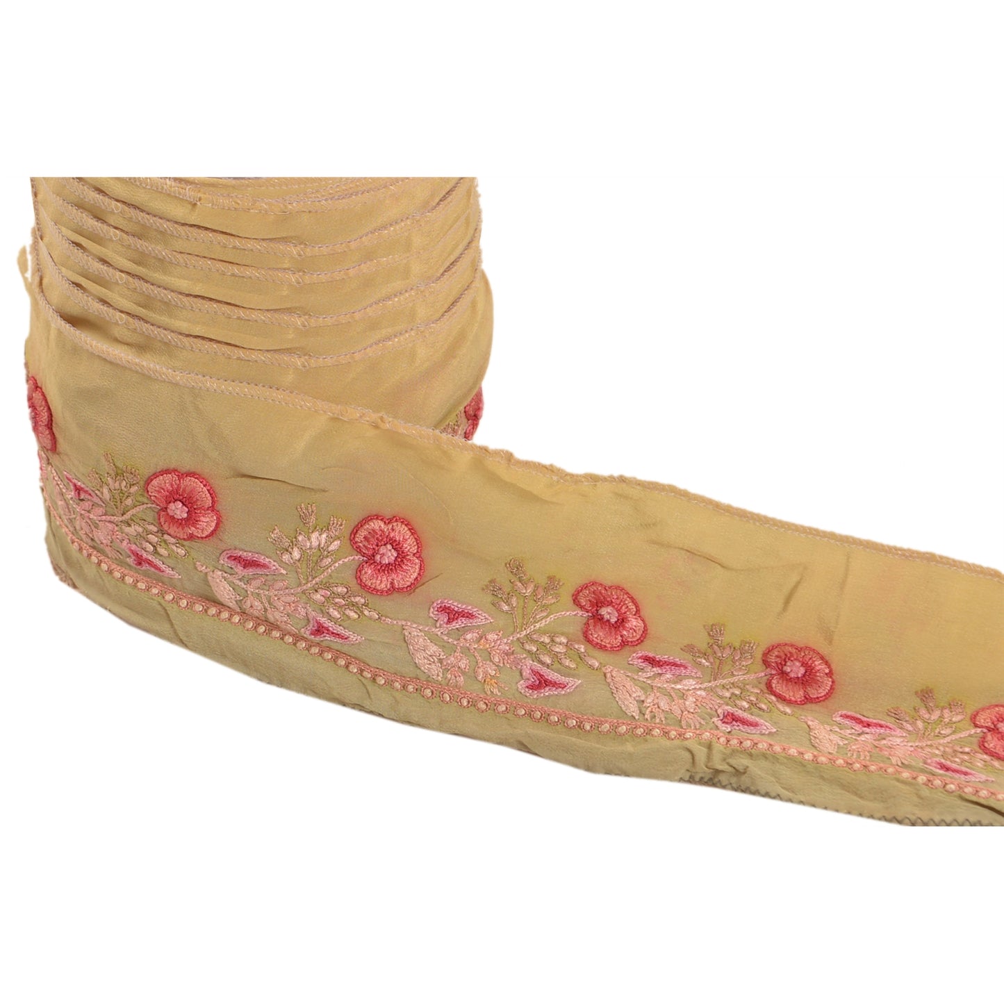 Sanskriti Vintage 1 Yd Sari Border Hand Embroidered Craft Trim Ribbon Green Lace