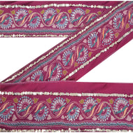 Sanskriti Vintage 7 YD Sari Border Hand Beaded Craft Trim Sewing Purple Lace