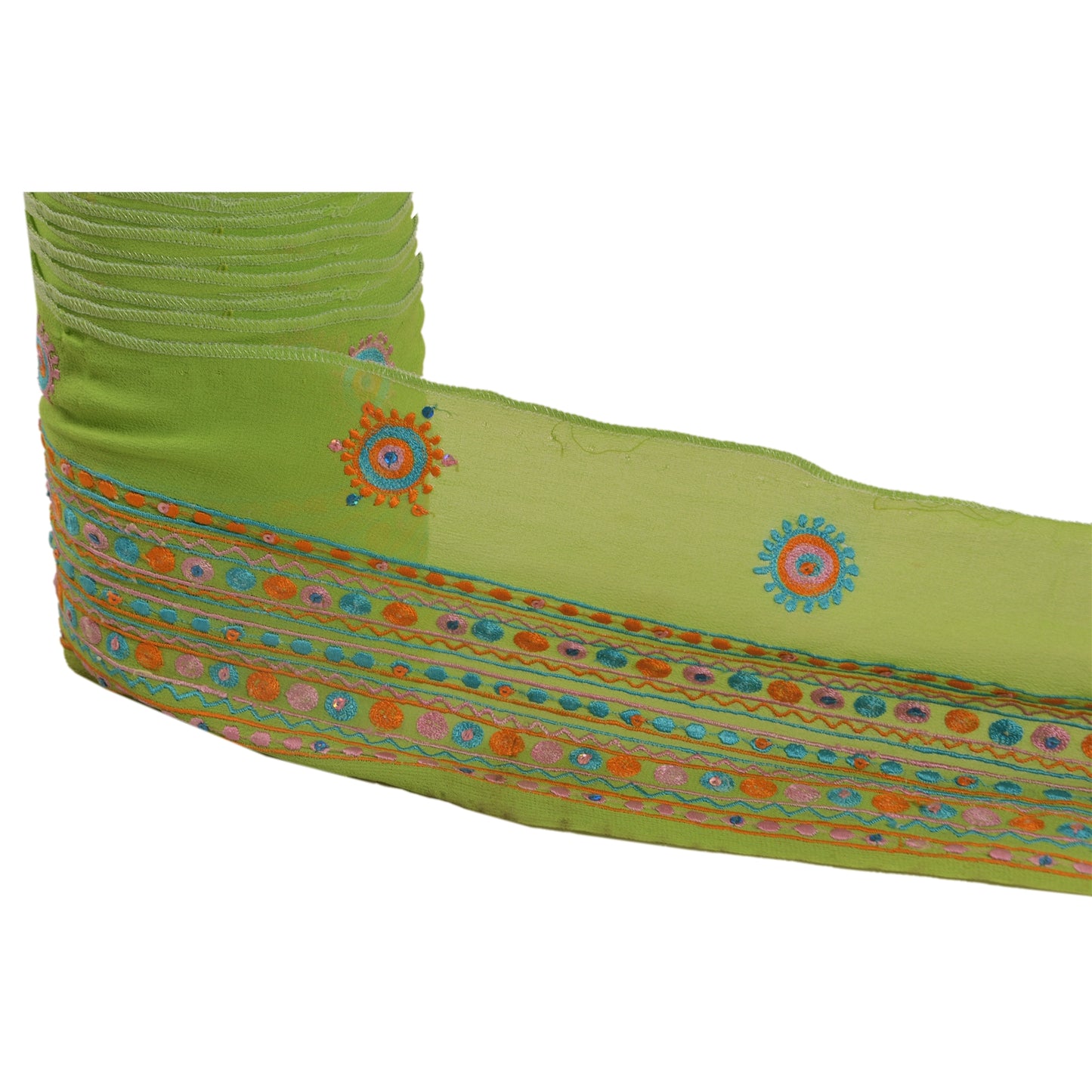 Sanskriti Vintage 1 Yd Sari Border Hand Beaded Trim Sewing Green Craft Lace
