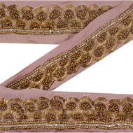 Sanskriti Vintage 5 YD Sari Border Hand Beaded Craft Trim Ribbon Purple Lace