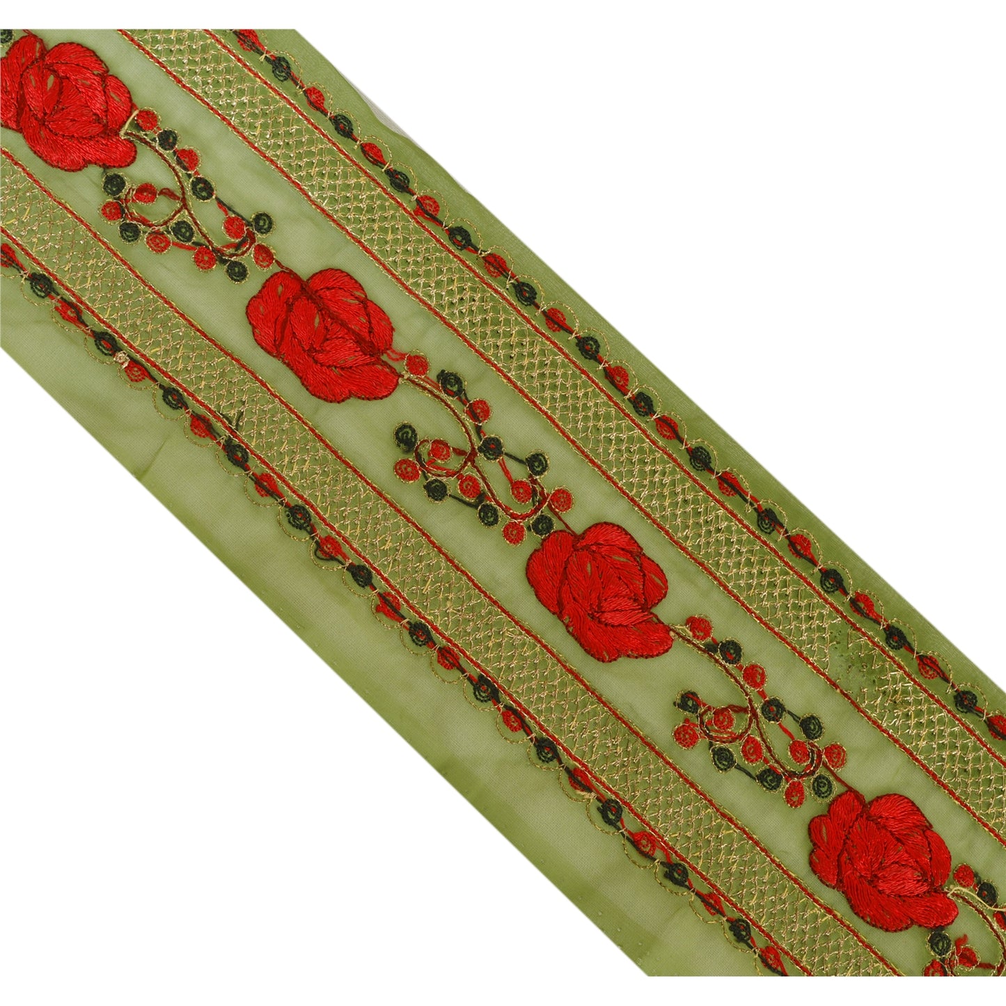 Sanskriti Vintage 1 Yd Sari Border Hand Embroidered Trim Sewing Craft Green Lace