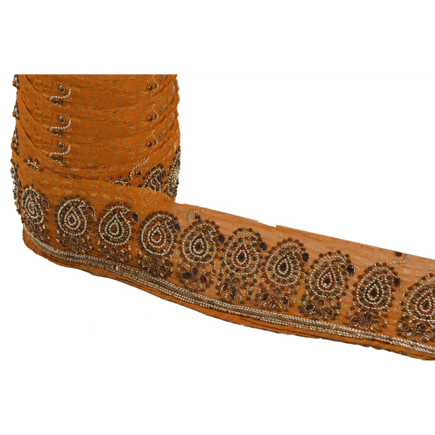 Sanskriti Vintage 1 Yd Sari Border Hand Beaded Woven Trim Sewing Craft Lace