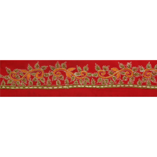 Sanskriti Vintage 1 Yd Sari Border Embroidered Craft Trim Ribbon Red Decor Lace