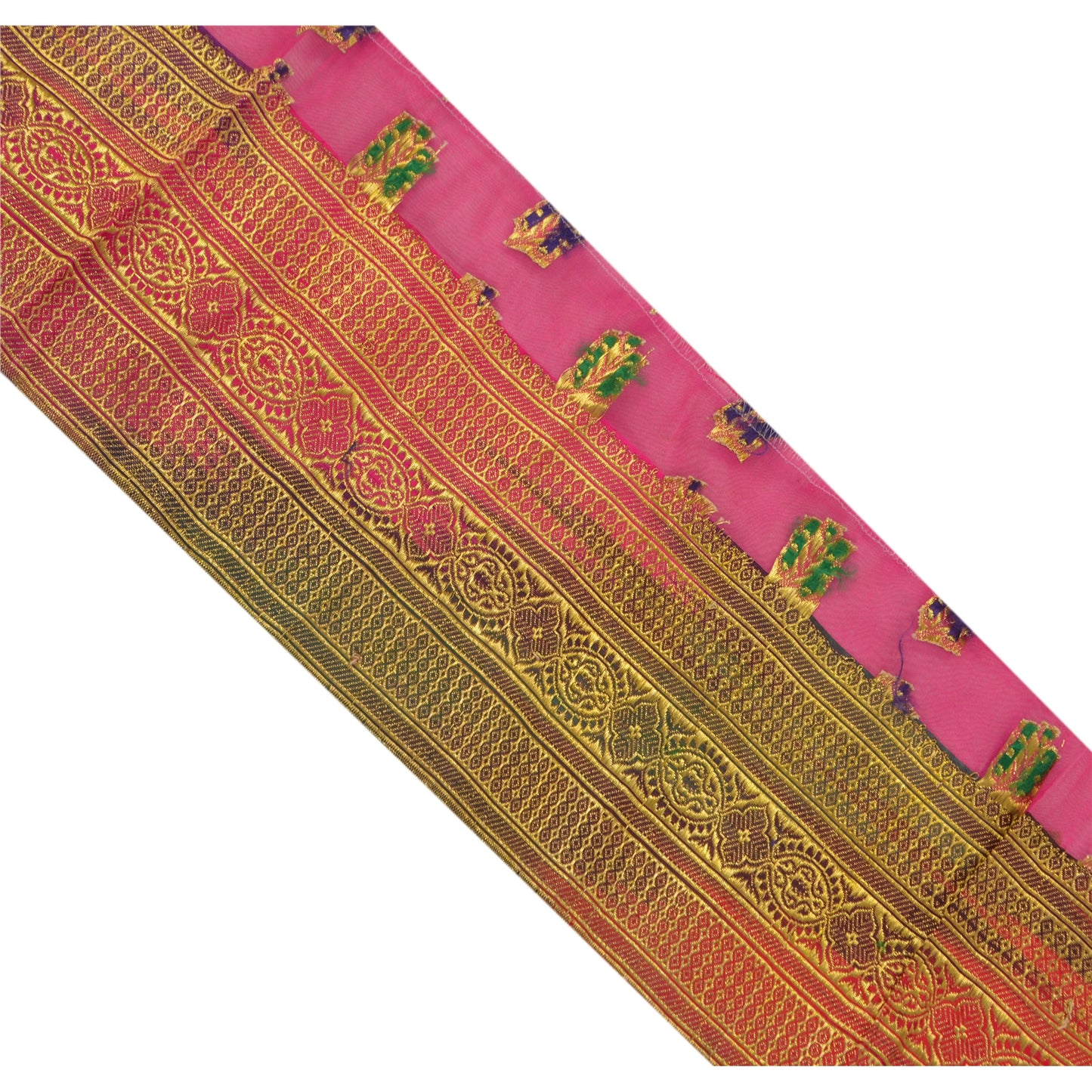 Sanskriti Vintage 1 Yd Sari Border Woven Brocade Craft Sewing Pink 4"W Lace