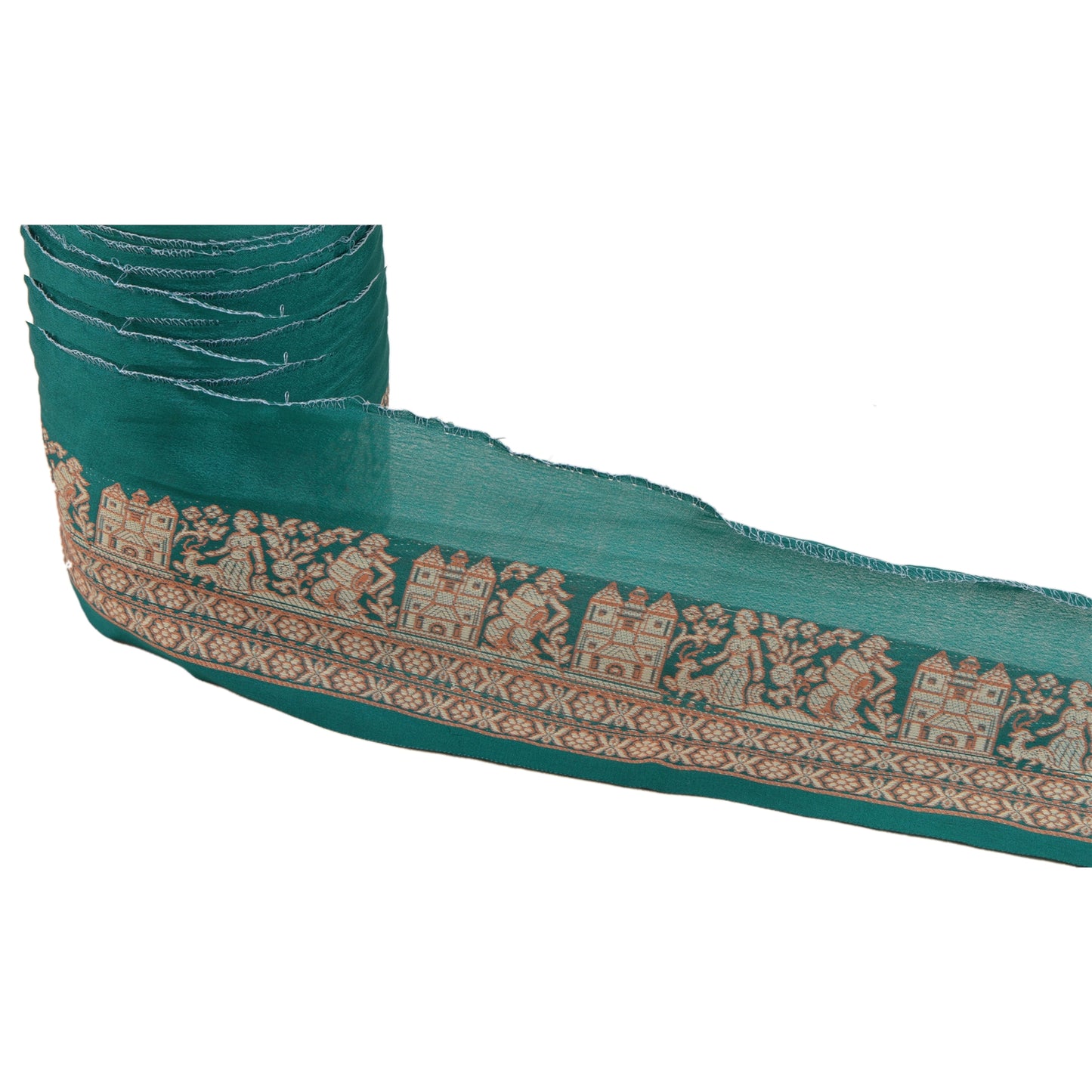 Sanskriti Vintage 1 Yd Sari Border Craft Woven Baluchari Sewing Green 2.2"W Lace