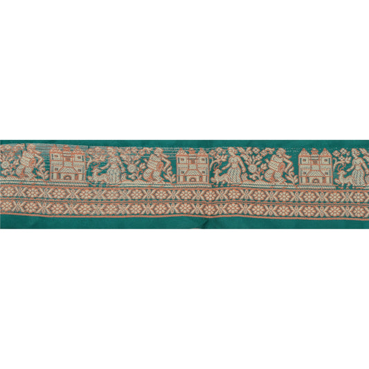 Sanskriti Vintage 1 Yd Sari Border Craft Woven Baluchari Sewing Green 2.2"W Lace
