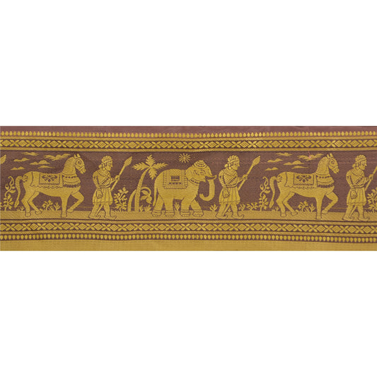 Sanskriti Vintage 1 Yd Sari Border Woven Baluchari Trim Sewing Brown Craft Lace