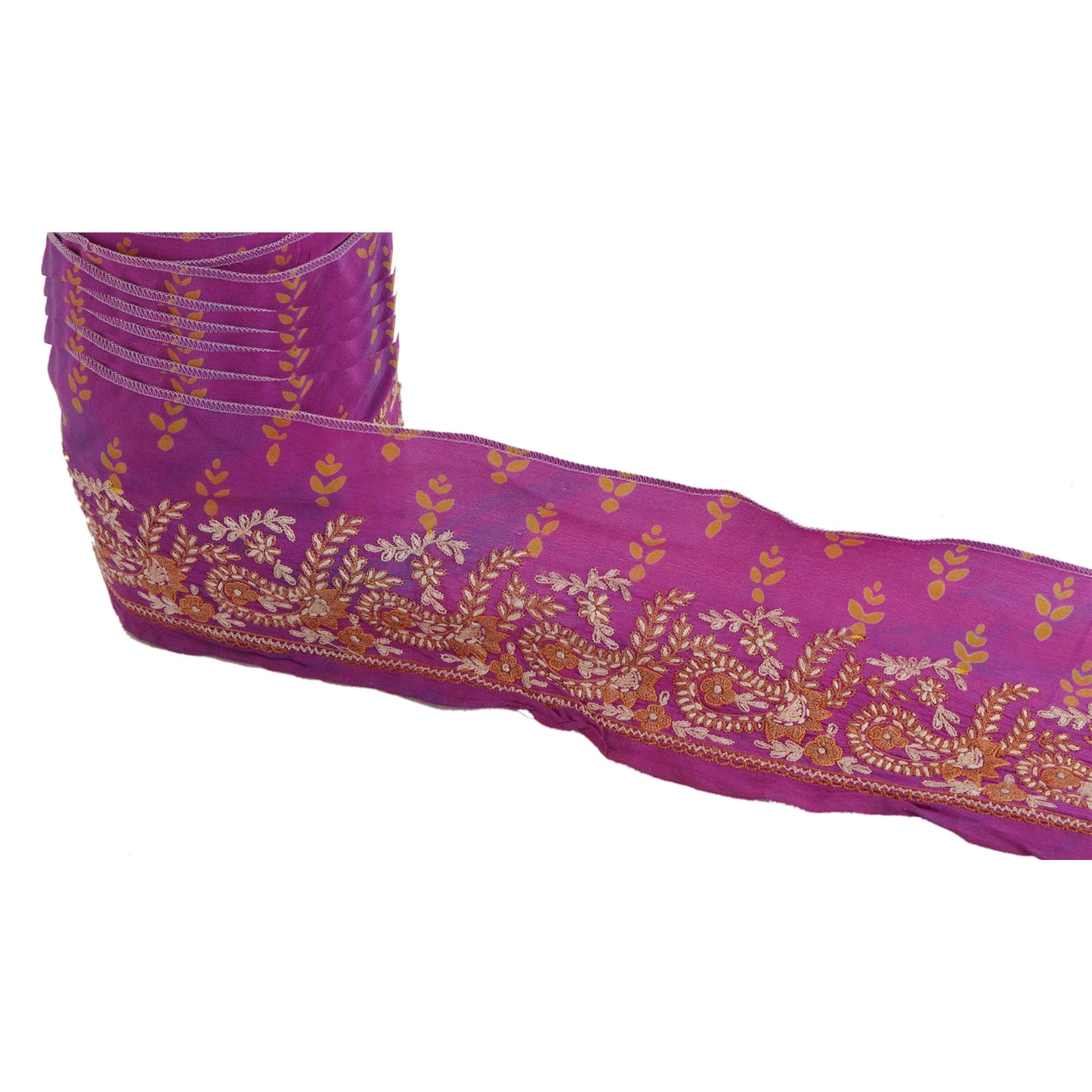 Sanskriti Vintage 1 Yd Sari Border Hand Embroidered Sewing Craft Trim Purple Lace