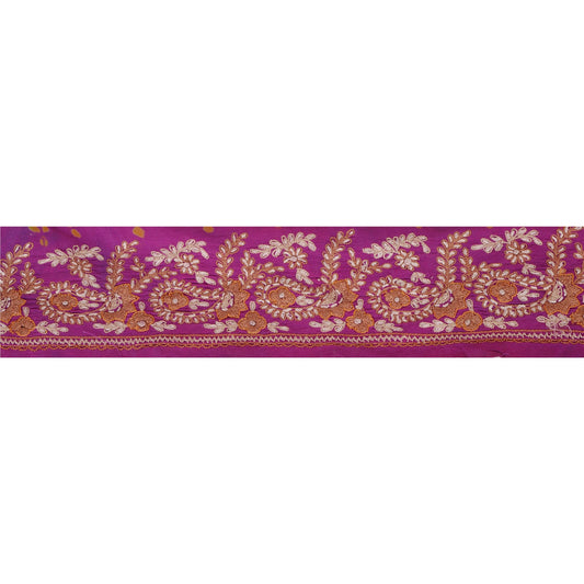 Sanskriti Vintage 1 Yd Sari Border Håndbroderet Syhåndværkskant Lilla Blonde