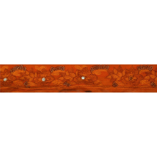 Sanskriti Vintage 1 Yd Sari Border Hand Beaded Craft Trim Ribbon Orange Lace