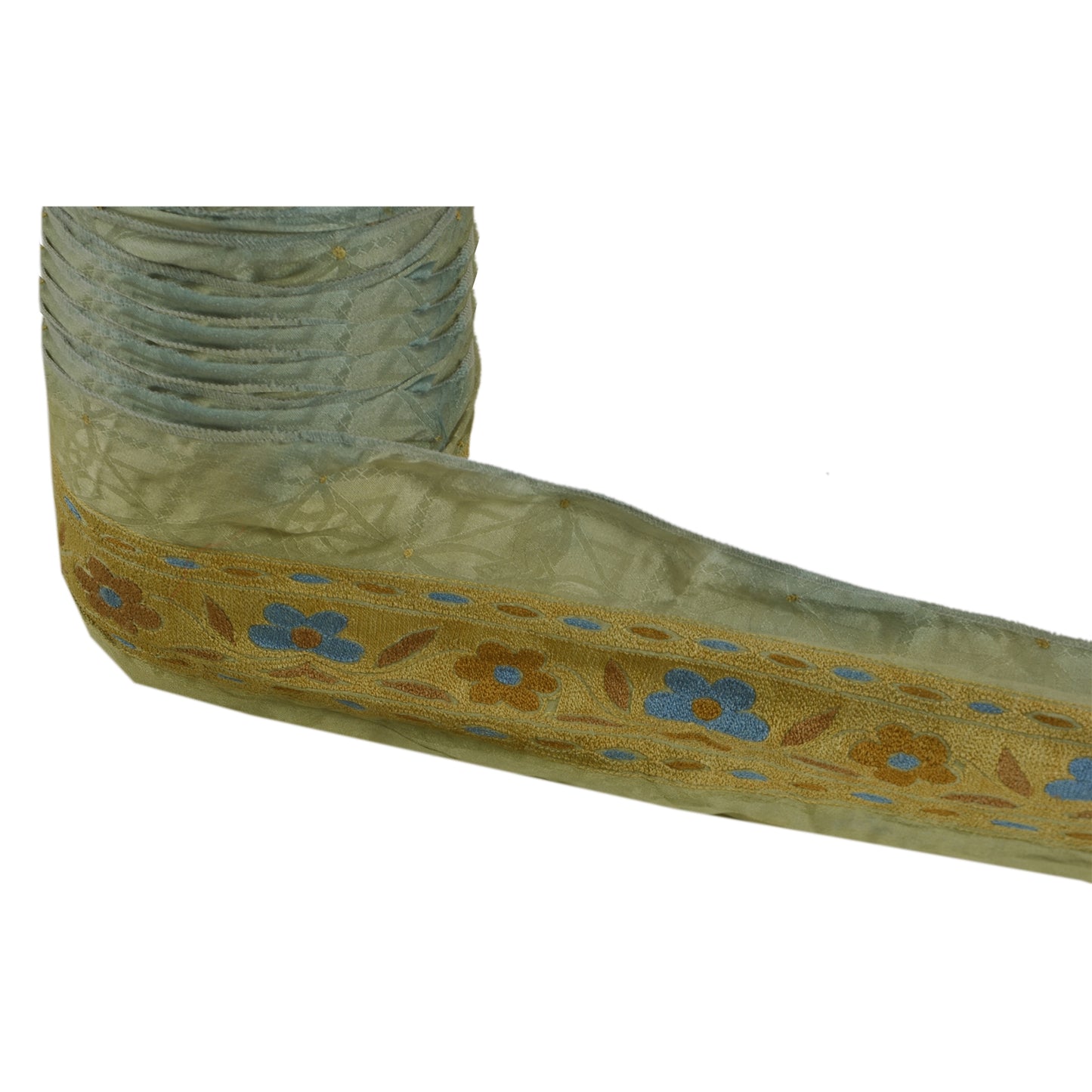 Sanskriti Vintage 1 Yd Sari Border Hand Embroidered Trim Sewing Craft Green Lace