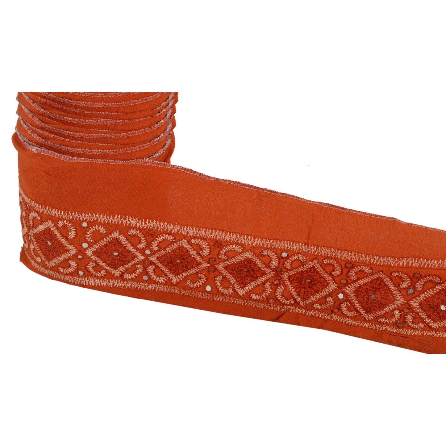 Sanskriti Vintage 1 Yd Sari Border Hand Beaded Trim Orange Craft Sewing Lace