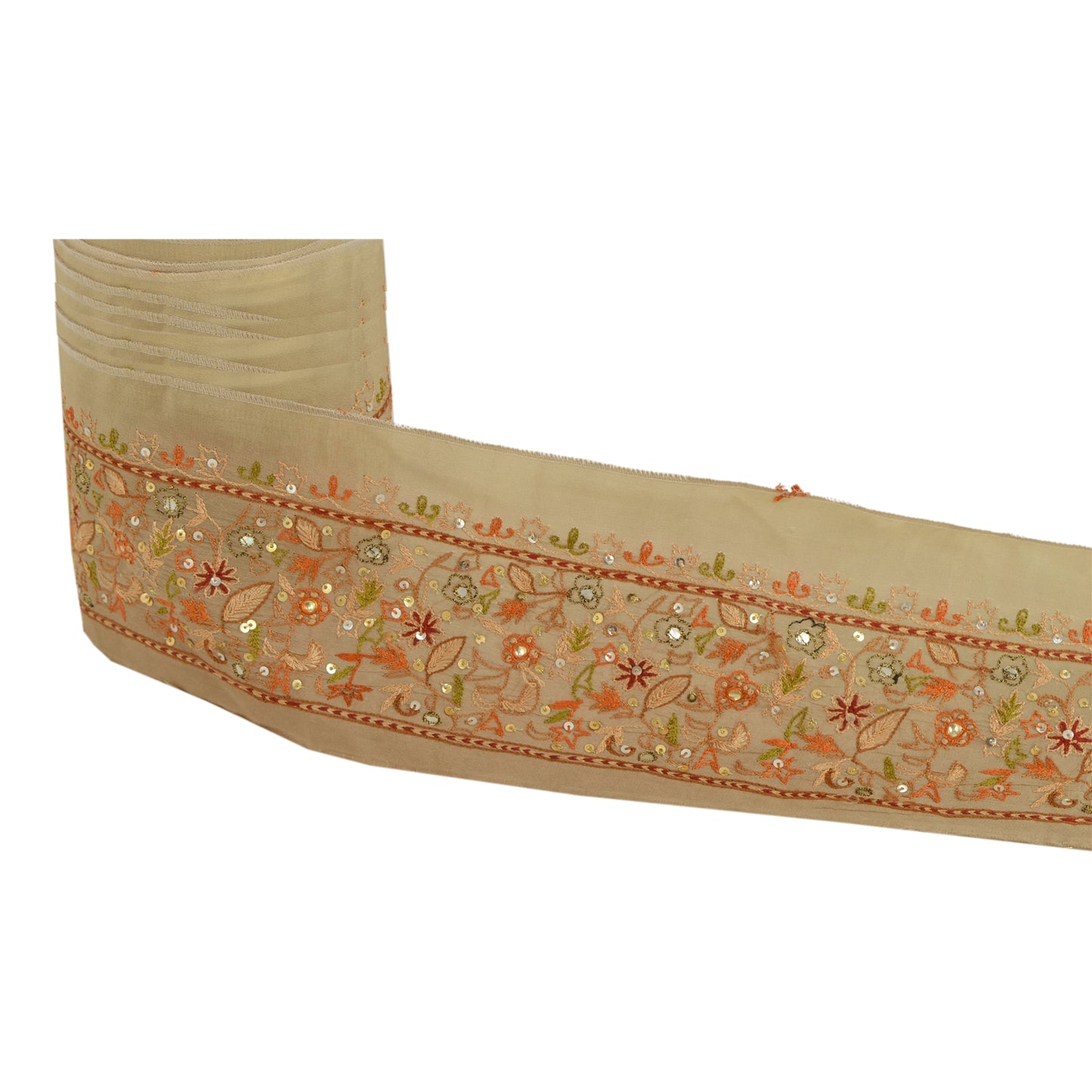 Sanskriti Vintage 1 Yd Sari Border Hand Beaded Trim Ribbon Brown Craft Lace