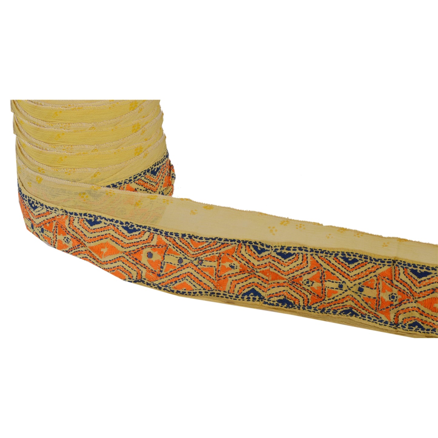 Sanskriti Vintage 1 Yd Kantha Sari Border Hand Embroidered Sewing Craft Trim Lace