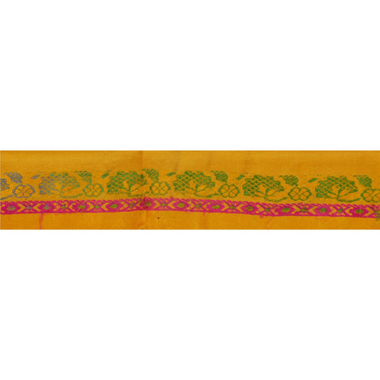 Sanskriti Vintage Yellow Sari Border Hand Beaded 1 Yd Craft Trim Ribbon Lace